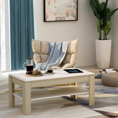 Coffee Table White and Sonoma Oak Chipboard - 110×60×47cm