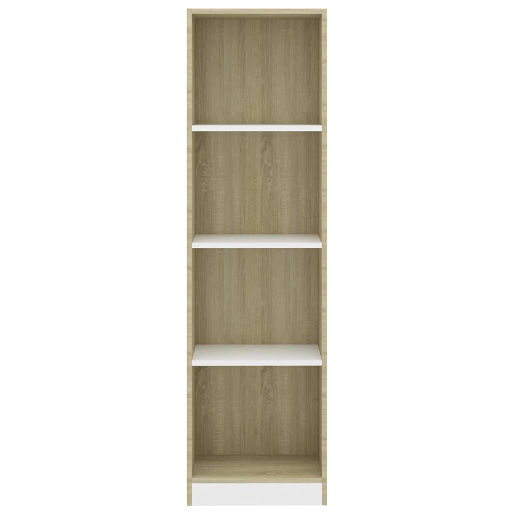 4-Tier Book Cabinet White and Sonoma Oak, Chipboard