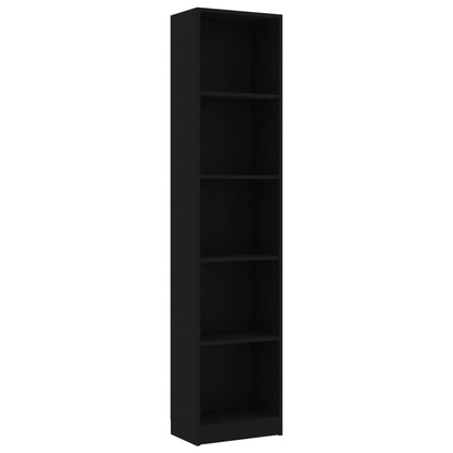 5-Tier Book Cabinet Black Chipboard - 40×24×175cm