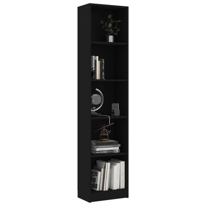 5-Tier Book Cabinet Black Chipboard - 40×24×175cm