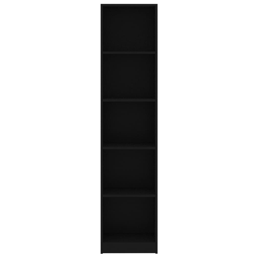 5-Tier Book Cabinet Black Chipboard - 40×24×175cm