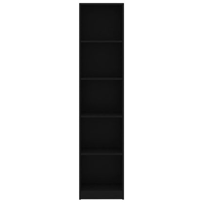 5-Tier Book Cabinet Black Chipboard - 40×24×175cm