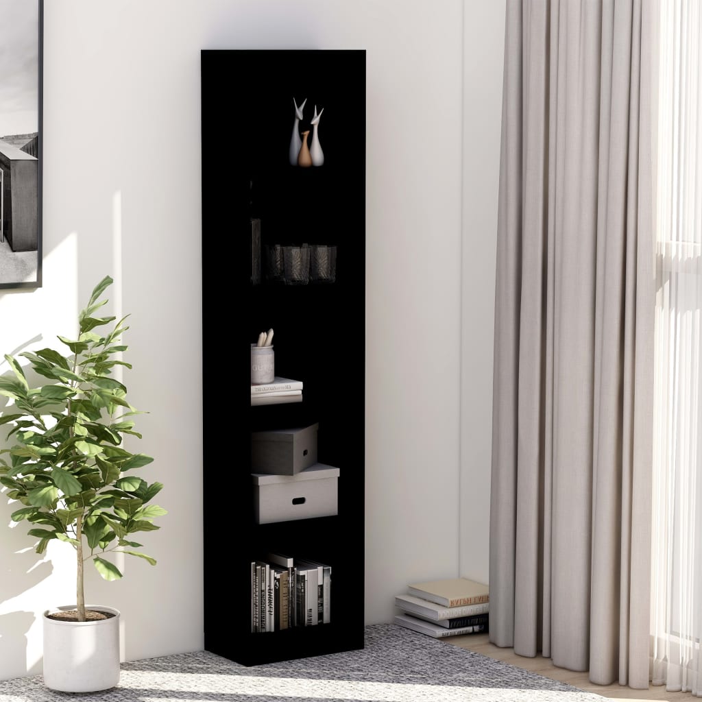 5-Tier Book Cabinet Black Chipboard - 40×24×175cm