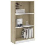 3-Tier Book Cabinet White and Sonoma Oak, Chipboard