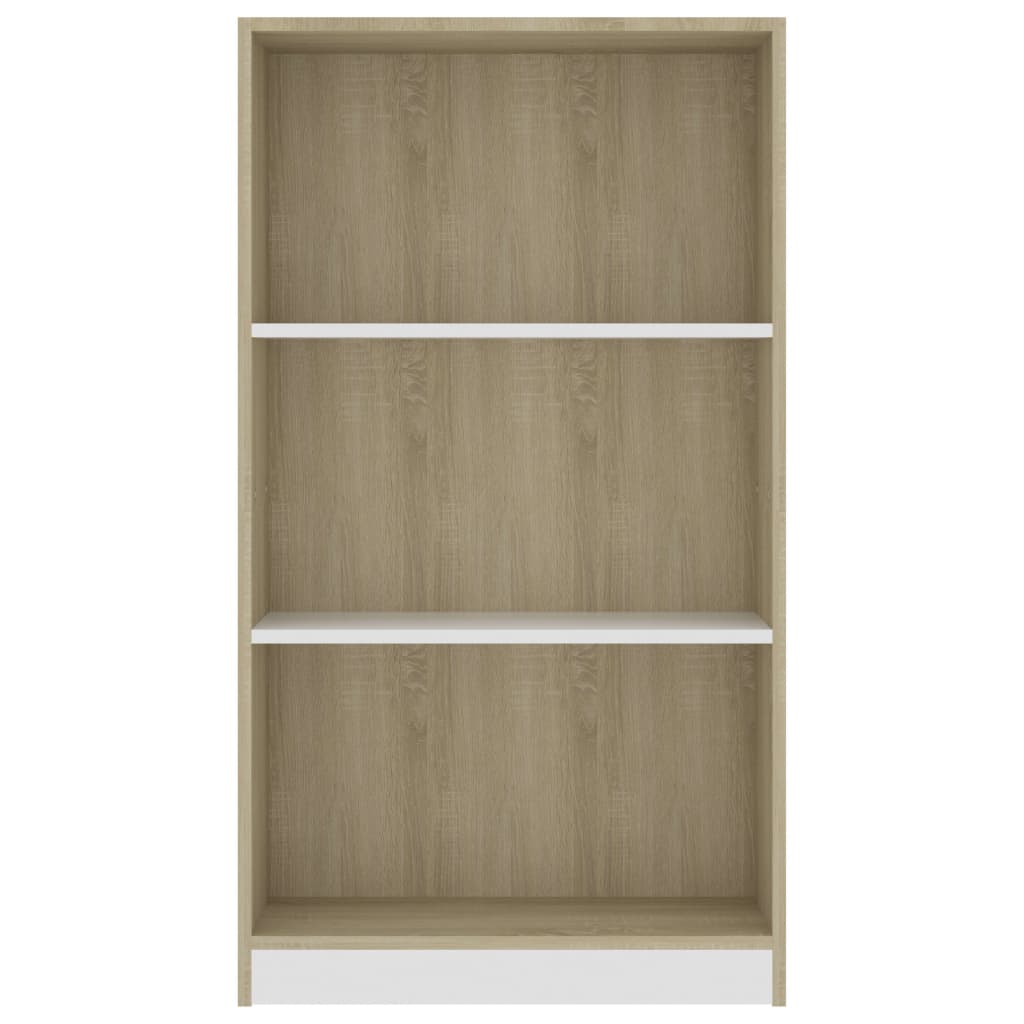 3-Tier Book Cabinet White and Sonoma Oak, Chipboard