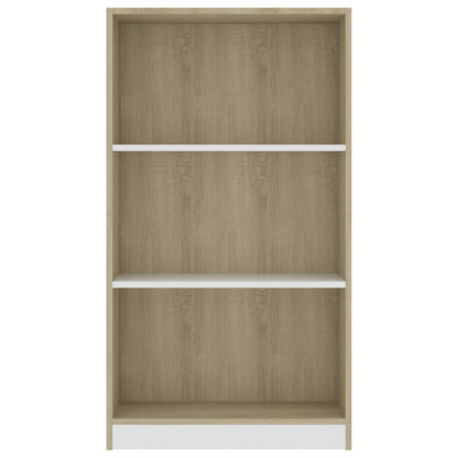 3-Tier Book Cabinet White and Sonoma Oak, Chipboard