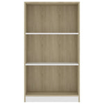 3-Tier Book Cabinet White and Sonoma Oak, Chipboard