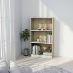 3-Tier Book Cabinet White and Sonoma Oak, Chipboard