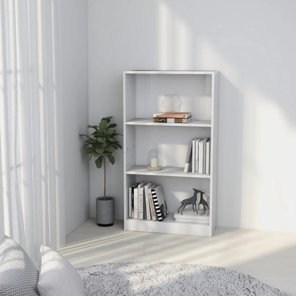  3-Tier Book Cabinet High Gloss White, Chipboard