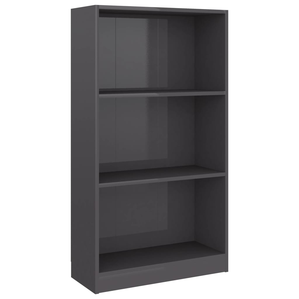 3-Tier Book Cabinet High Gloss Grey - Chipboard