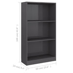 3-Tier Book Cabinet High Gloss Grey - Chipboard