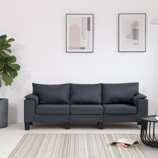 3-Seater Sofa Dark Grey Fabric