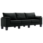 3-Seater Sofa Black Fabric