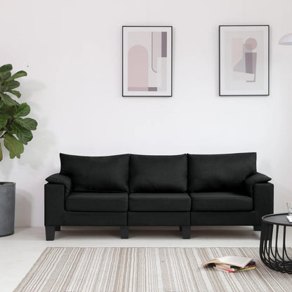 3-Seater Sofa Black Fabric - 198.5×70×75cm