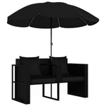 Garden Bed with Parasol Poly Rattan Black