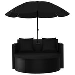 Garden Bed with Parasol Poly Rattan Black