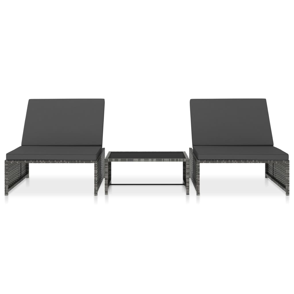Sun Loungers 2 pcs with Table Poly Rattan Grey