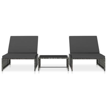 Sun Loungers 2 pcs with Table Poly Rattan Grey