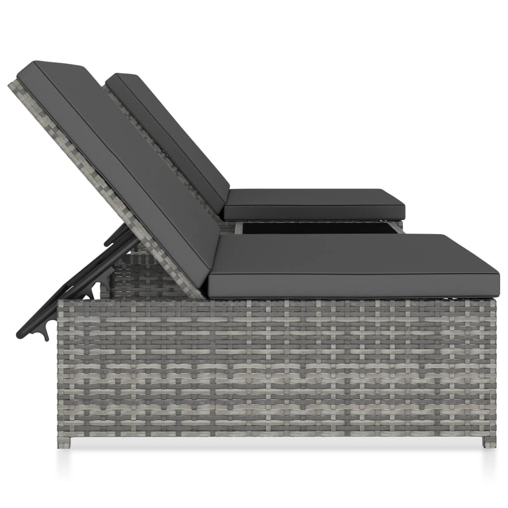 Sun Loungers 2 pcs with Table Poly Rattan Grey