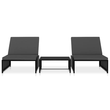 Sun Loungers 2 pcs with Table Poly Rattan Black - 60×40×25cm