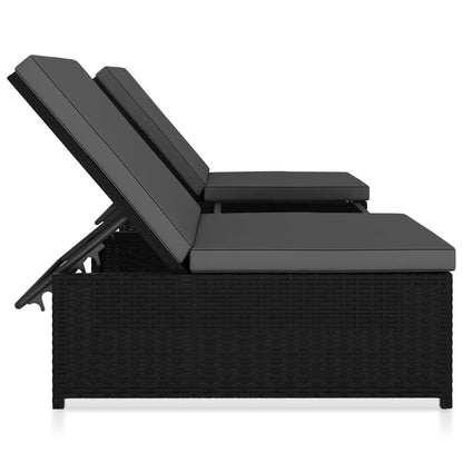 Sun Loungers 2 pcs with Table Poly Rattan Black - 60×40×25cm
