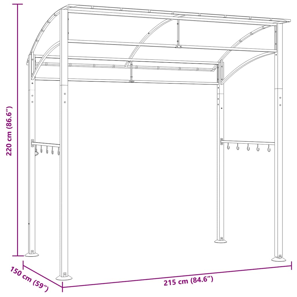 BBQ Gazebo 215x150x220cm Anthracite Steel | HomeAndLiving