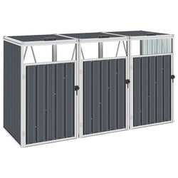 Triple Garbage Bin Shed Grey Steel