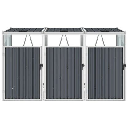 Triple Garbage Bin Shed Grey Steel