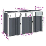 Triple Garbage Bin Shed Grey Steel