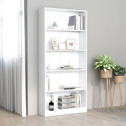 5-Tier Book Cabinet White 80x24x175 cm Chipboard