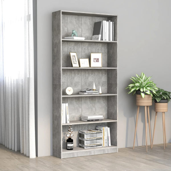  5-Tier Book Cabinet Concrete Grey 80x24x175 cm Chipboard