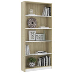 5-Tier Book Cabinet White and Sonoma Oak 80x24x175 cm Chipboard