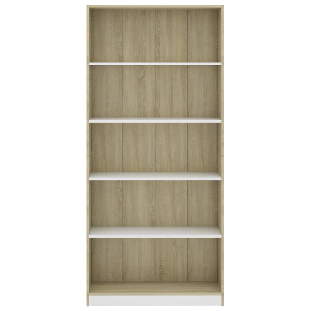 5-Tier Book Cabinet White and Sonoma Oak 80x24x175 cm Chipboard