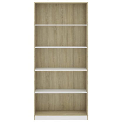5-Tier Book Cabinet White and Sonoma Oak 80x24x175 cm Chipboard