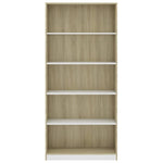 5-Tier Book Cabinet White and Sonoma Oak 80x24x175 cm Chipboard