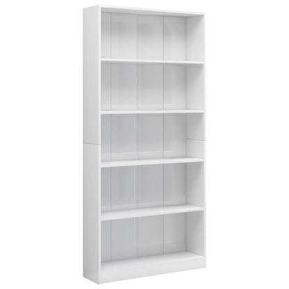 5-Tier Book Cabinet High Gloss White 80x24x175 cm Chipboard