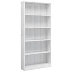 5-Tier Book Cabinet High Gloss White 80x24x175 cm Chipboard