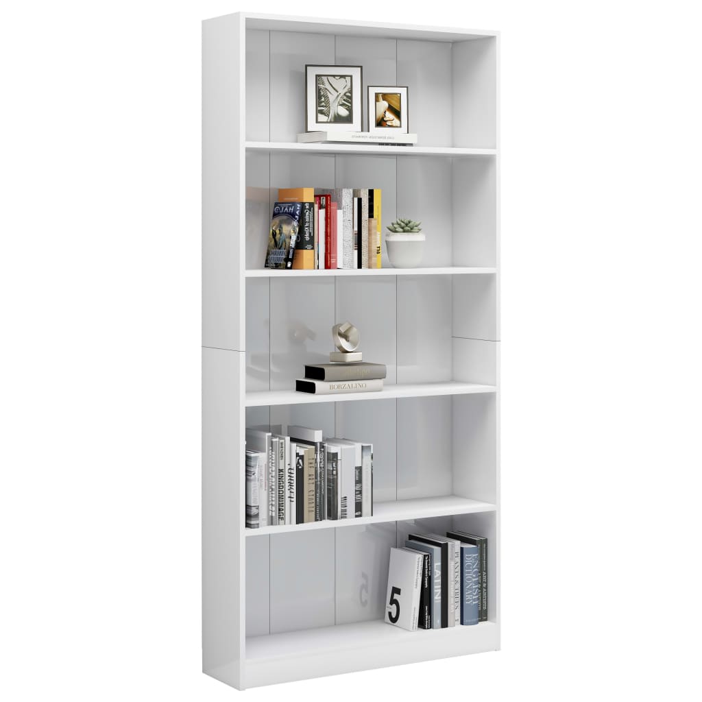 5-Tier Book Cabinet High Gloss White 80x24x175 cm Chipboard