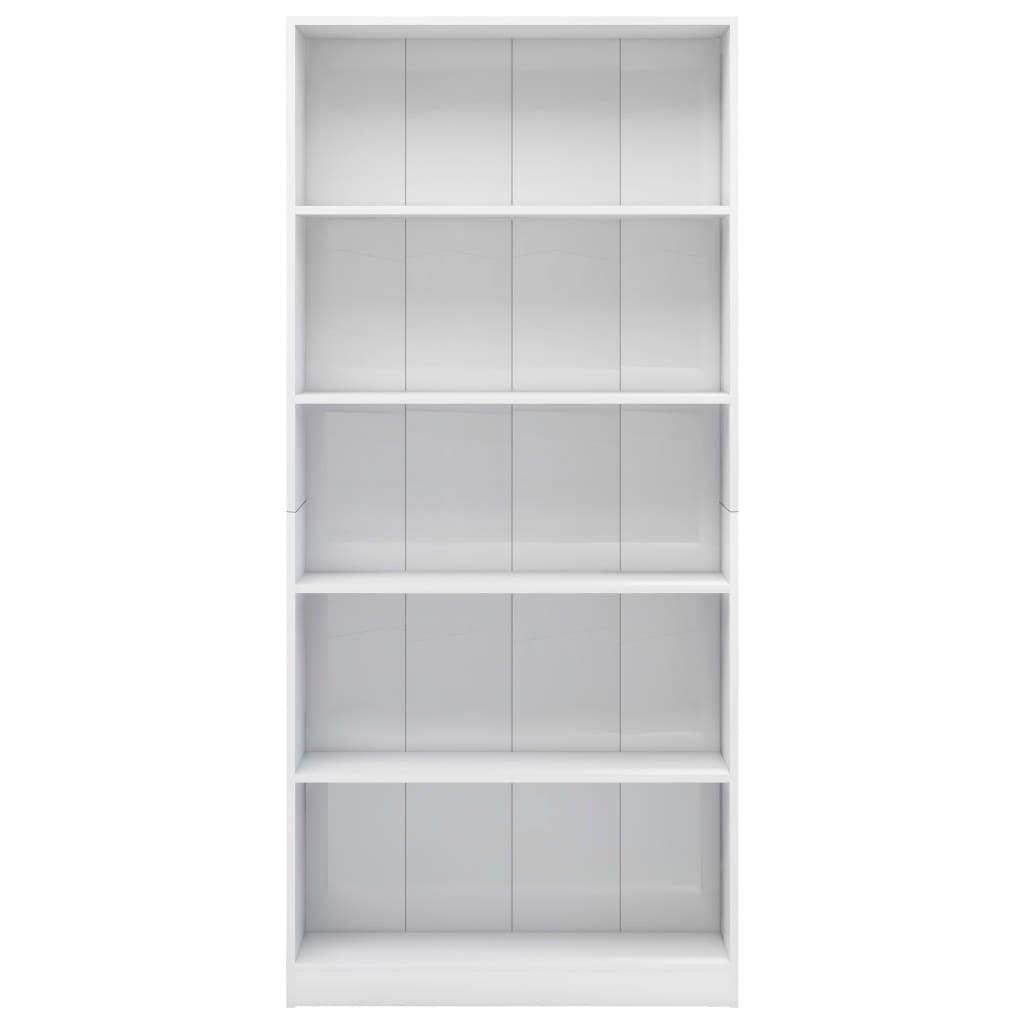 5-Tier Book Cabinet High Gloss White 80x24x175 cm Chipboard