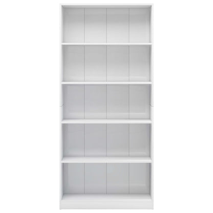 5-Tier Book Cabinet High Gloss White 80x24x175 cm Chipboard