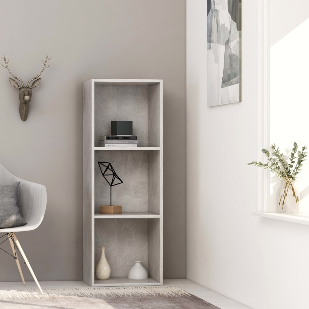 3-Tier Book Cabinet Concrete Grey - Chipboard