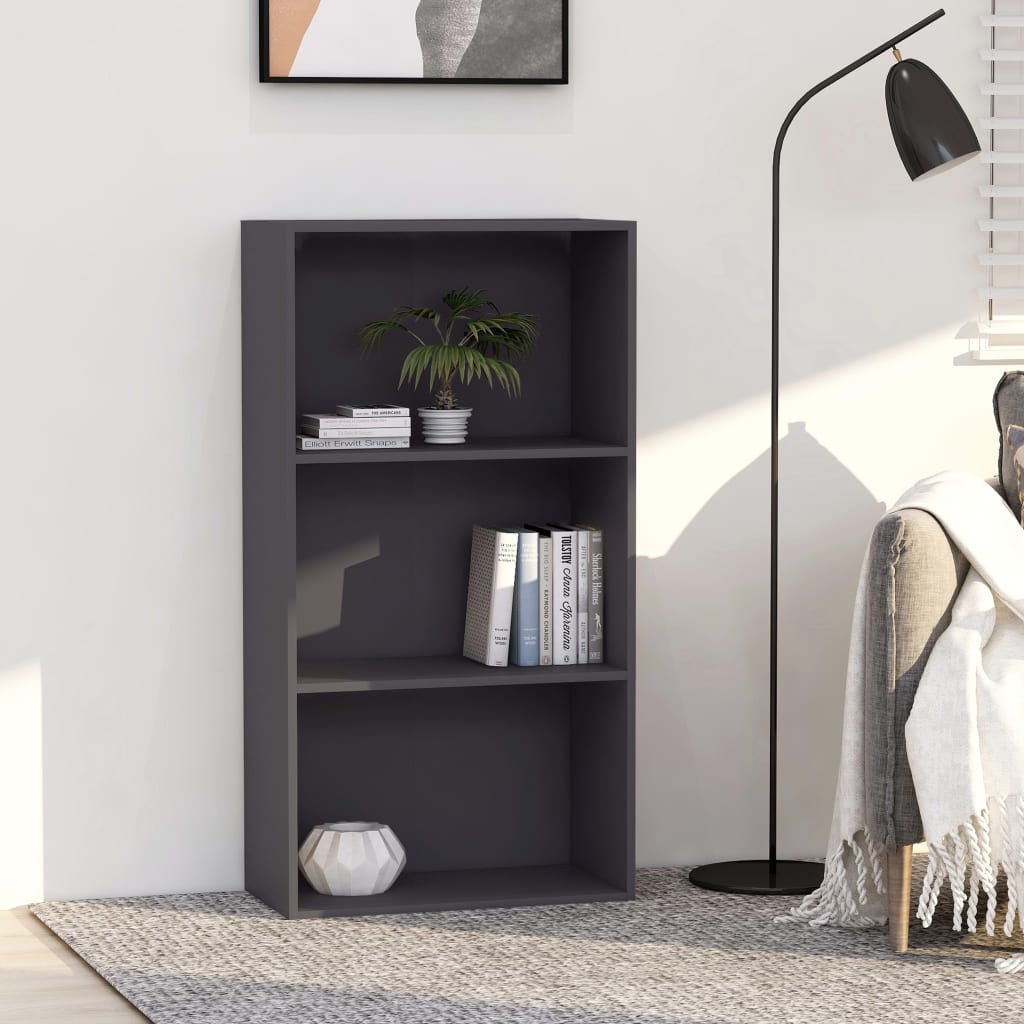 3-Tier Book Cabinet Grey Chipboard