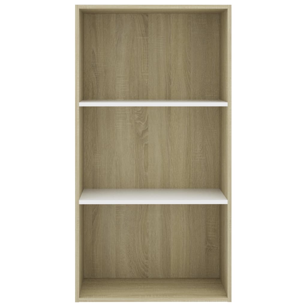 3-Tier Book Cabinet White and Sonoma Oak Chipboard