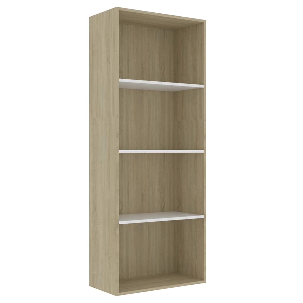 4-Tier Book Cabinet White and Sonoma Oak  Chipboard