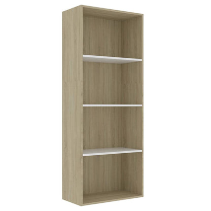 4-Tier Book Cabinet White and Sonoma Oak  Chipboard