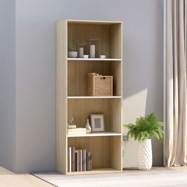  4-Tier Book Cabinet White and Sonoma Oak  Chipboard