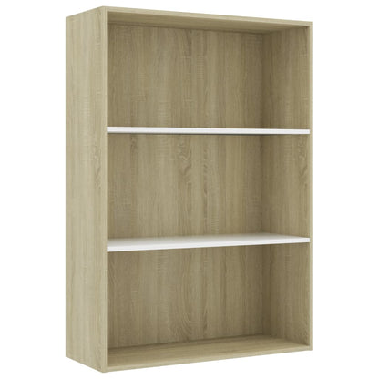 3-Tier Book Cabinet White and Sonoma Oak 80x30x114 cm Chipboard