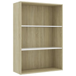 3-Tier Book Cabinet White and Sonoma Oak 80x30x114 cm Chipboard