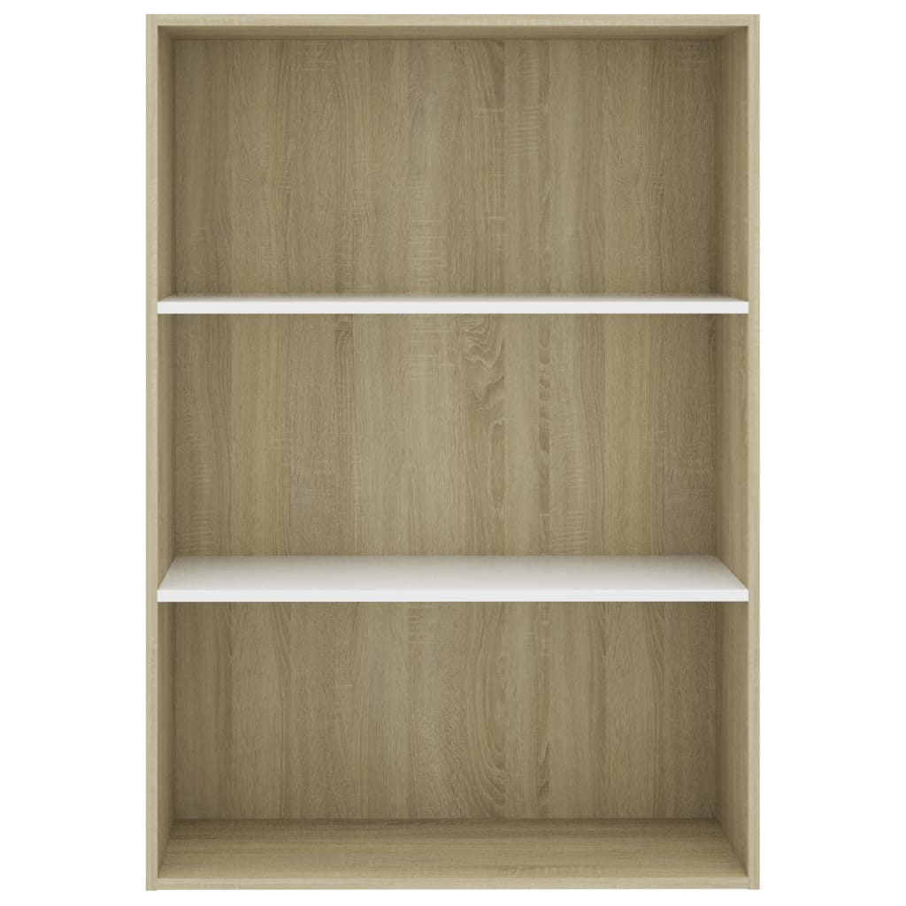 3-Tier Book Cabinet White and Sonoma Oak 80x30x114 cm Chipboard