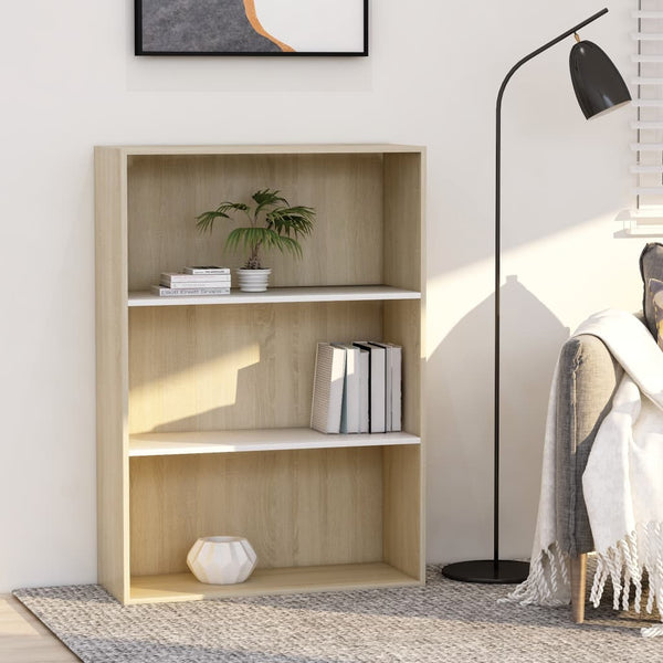  3-Tier Book Cabinet White and Sonoma Oak 80x30x114 cm Chipboard